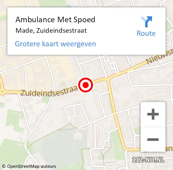 Locatie op kaart van de 112 melding: Ambulance Met Spoed Naar Made, Zuideindsestraat op 8 december 2018 22:26