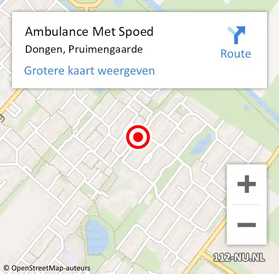 Locatie op kaart van de 112 melding: Ambulance Met Spoed Naar Dongen, Pruimengaarde op 9 december 2018 00:08