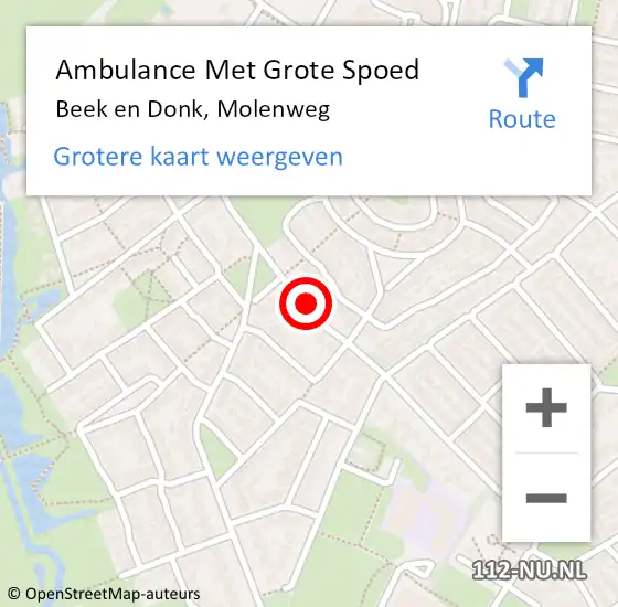 Locatie op kaart van de 112 melding: Ambulance Met Grote Spoed Naar Beek en Donk, Molenweg op 9 december 2018 01:22