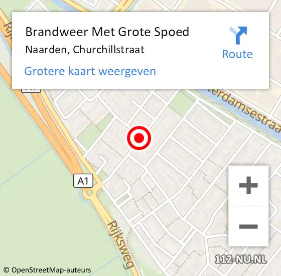 Locatie op kaart van de 112 melding: Brandweer Met Grote Spoed Naar Naarden, Churchillstraat op 9 december 2018 04:52