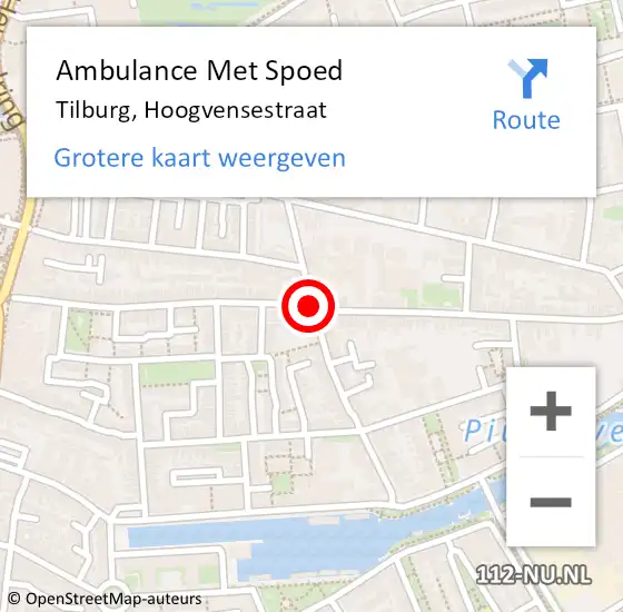 Locatie op kaart van de 112 melding: Ambulance Met Spoed Naar Tilburg, Hoogvensestraat op 9 december 2018 05:09
