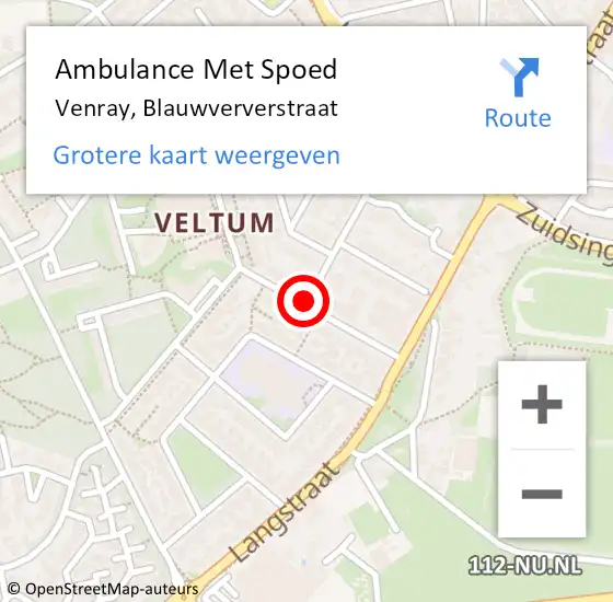 Locatie op kaart van de 112 melding: Ambulance Met Spoed Naar Venray, Blauwververstraat op 9 december 2018 09:53