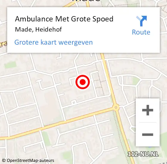 Locatie op kaart van de 112 melding: Ambulance Met Grote Spoed Naar Made, Heidehof op 9 december 2018 09:58