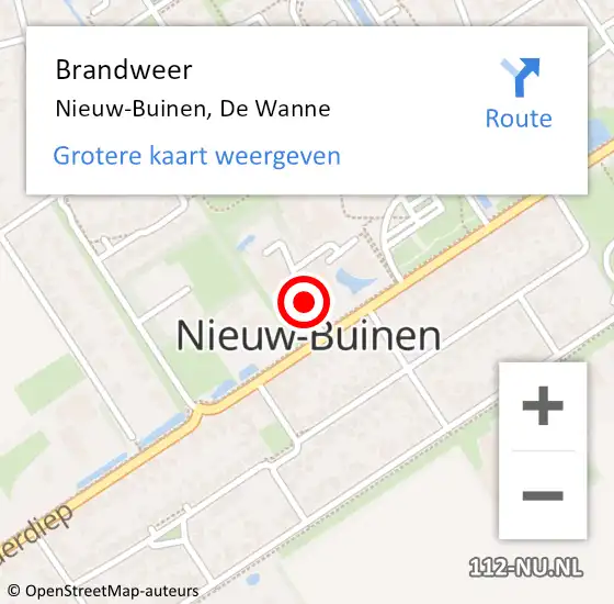 Locatie op kaart van de 112 melding: Brandweer Nieuw-Buinen, De Wanne op 9 december 2018 10:38