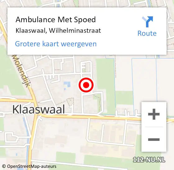 Locatie op kaart van de 112 melding: Ambulance Met Spoed Naar Klaaswaal, Wilhelminastraat op 9 december 2018 10:53