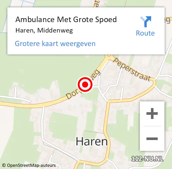 Locatie op kaart van de 112 melding: Ambulance Met Grote Spoed Naar Haren, Middenweg op 9 december 2018 12:09