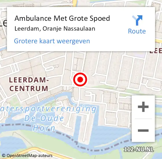 Locatie op kaart van de 112 melding: Ambulance Met Grote Spoed Naar Leerdam, Oranje Nassaulaan op 9 december 2018 13:05