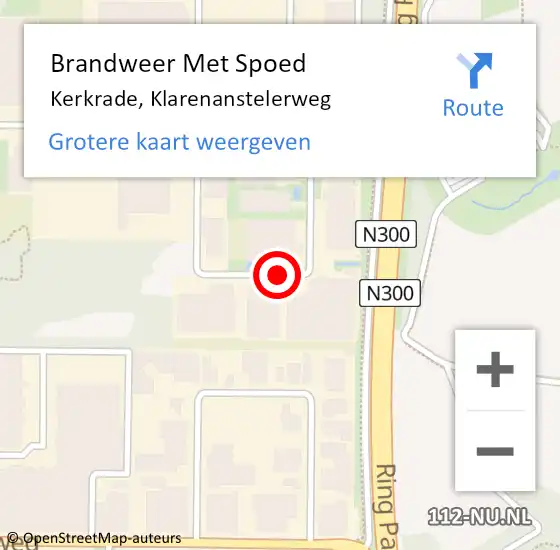 Locatie op kaart van de 112 melding: Brandweer Met Spoed Naar Kerkrade, Klarenanstelerweg op 9 december 2018 13:07