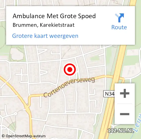 Locatie op kaart van de 112 melding: Ambulance Met Grote Spoed Naar Brummen, Karekietstraat op 9 december 2018 13:08