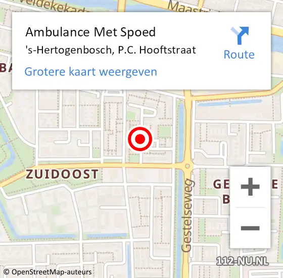 Locatie op kaart van de 112 melding: Ambulance Met Spoed Naar 's-Hertogenbosch, P.C. Hooftstraat op 9 december 2018 16:39