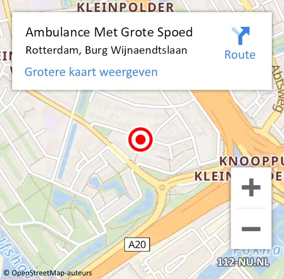 Locatie op kaart van de 112 melding: Ambulance Met Grote Spoed Naar Rotterdam, Burg Wijnaendtslaan op 9 december 2018 18:20