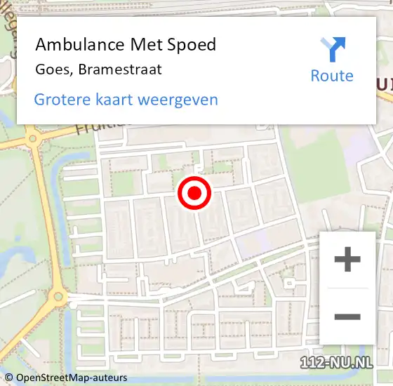 Locatie op kaart van de 112 melding: Ambulance Met Spoed Naar Goes, Bramestraat op 9 december 2018 19:55