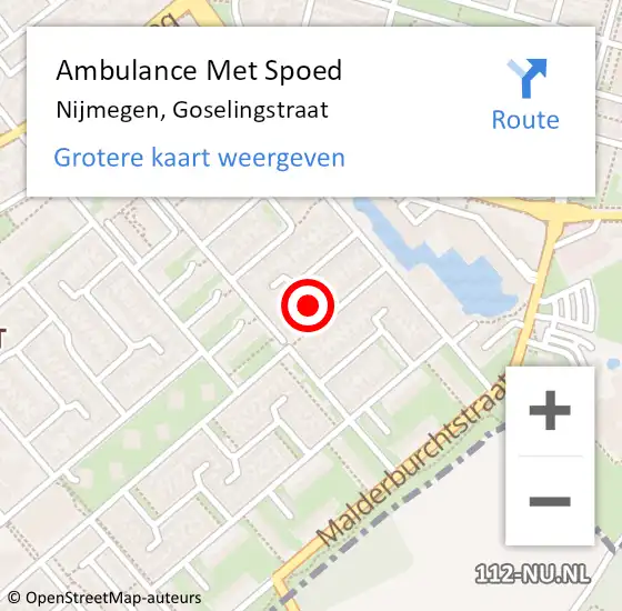 Locatie op kaart van de 112 melding: Ambulance Met Spoed Naar Nijmegen, Goselingstraat op 9 december 2018 21:15