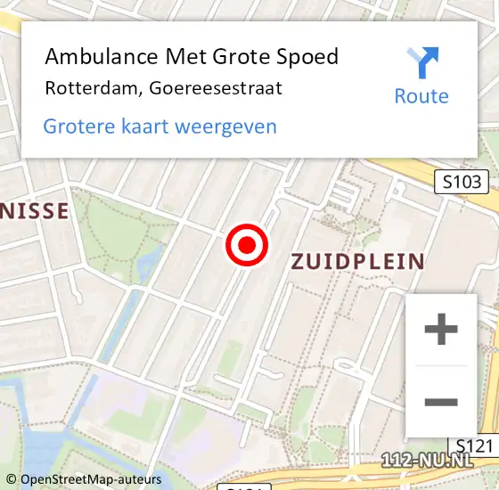 Locatie op kaart van de 112 melding: Ambulance Met Grote Spoed Naar Rotterdam, Goereesestraat op 9 december 2018 21:24
