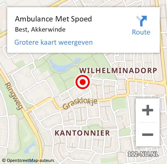 Locatie op kaart van de 112 melding: Ambulance Met Spoed Naar Best, Akkerwinde op 9 december 2018 21:59