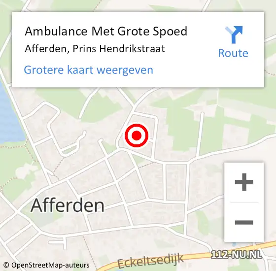 Locatie op kaart van de 112 melding: Ambulance Met Grote Spoed Naar Afferden, Prins Hendrikstraat op 9 december 2018 23:53