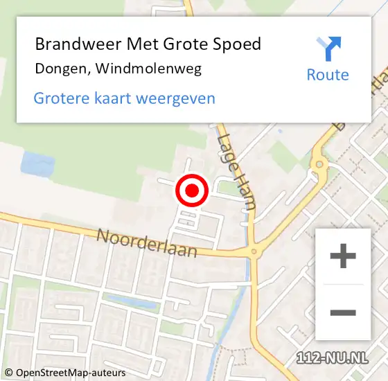 Locatie op kaart van de 112 melding: Brandweer Met Grote Spoed Naar Dongen, Windmolenweg op 10 december 2018 08:23