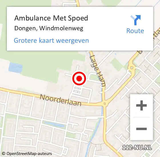 Locatie op kaart van de 112 melding: Ambulance Met Spoed Naar Dongen, Windmolenweg op 10 december 2018 08:24