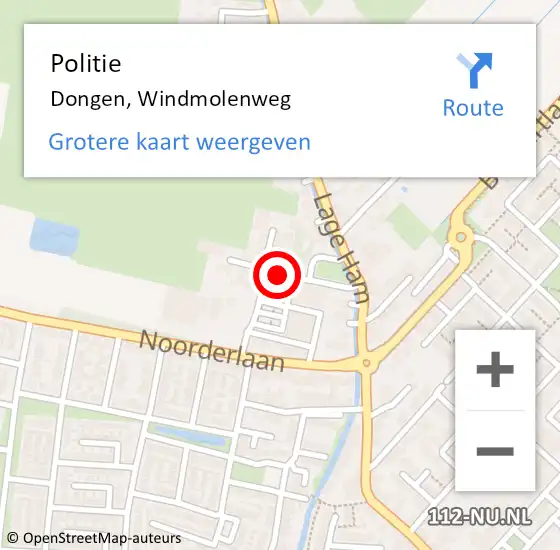 Locatie op kaart van de 112 melding: Politie Dongen, Windmolenweg op 10 december 2018 10:04