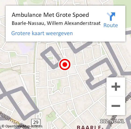 Locatie op kaart van de 112 melding: Ambulance Met Grote Spoed Naar Baarle-Nassau, Willem Alexanderstraat op 10 december 2018 11:06