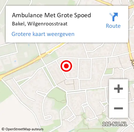 Locatie op kaart van de 112 melding: Ambulance Met Grote Spoed Naar Bakel, Wilgenroosstraat op 10 december 2018 11:41