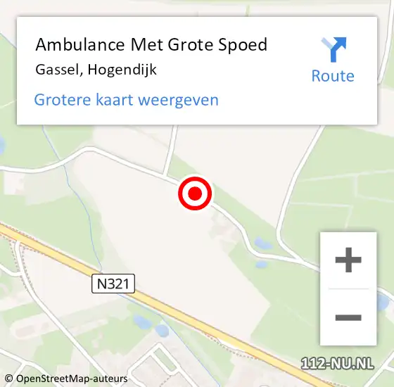 Locatie op kaart van de 112 melding: Ambulance Met Grote Spoed Naar Gassel, Hogendijk op 10 december 2018 13:32