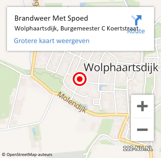 Locatie op kaart van de 112 melding: Brandweer Met Spoed Naar Wolphaartsdijk, Burgemeester C Koertstraat op 10 december 2018 14:06