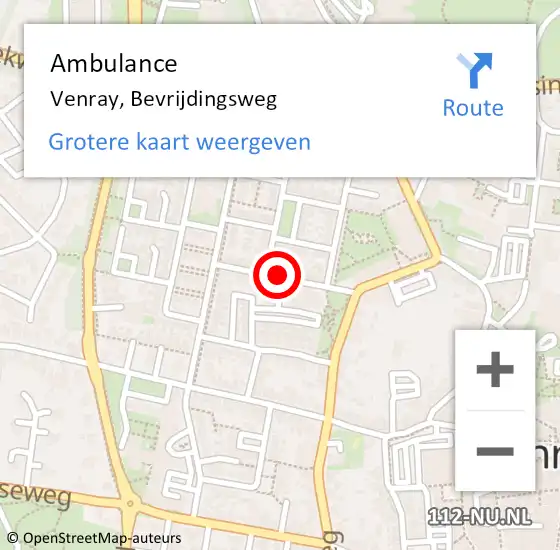 Locatie op kaart van de 112 melding: Ambulance Venray, Bevrijdingsweg op 10 december 2018 14:17