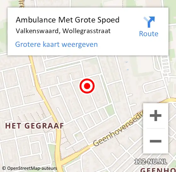 Locatie op kaart van de 112 melding: Ambulance Met Grote Spoed Naar Valkenswaard, Wollegrasstraat op 10 december 2018 14:21