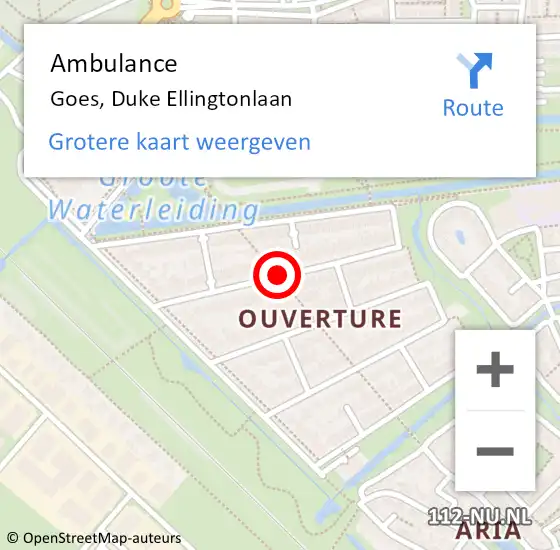 Locatie op kaart van de 112 melding: Ambulance Goes, Duke Ellingtonlaan op 10 december 2018 15:09