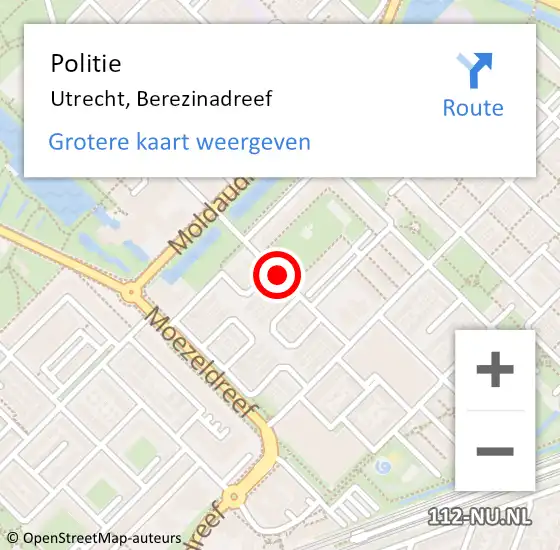 Locatie op kaart van de 112 melding: Politie Utrecht, Berezinadreef op 10 december 2018 16:11