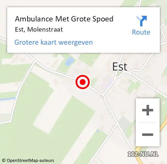 Locatie op kaart van de 112 melding: Ambulance Met Grote Spoed Naar Est, Molenstraat op 10 december 2018 16:18