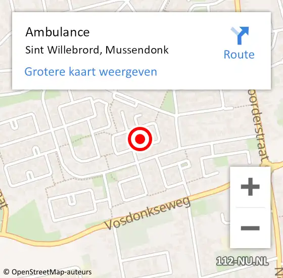 Locatie op kaart van de 112 melding: Ambulance Sint Willebrord, Mussendonk op 10 december 2018 16:38