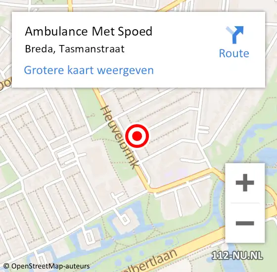 Locatie op kaart van de 112 melding: Ambulance Met Spoed Naar Breda, Tasmanstraat op 10 december 2018 17:10
