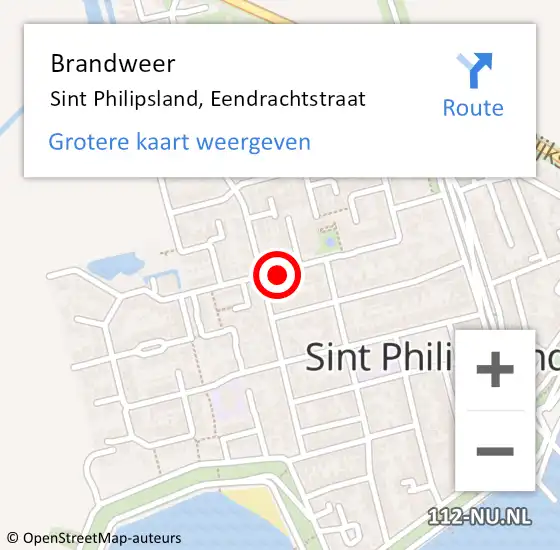 Locatie op kaart van de 112 melding: Brandweer Sint Philipsland, Eendrachtstraat op 10 december 2018 19:13