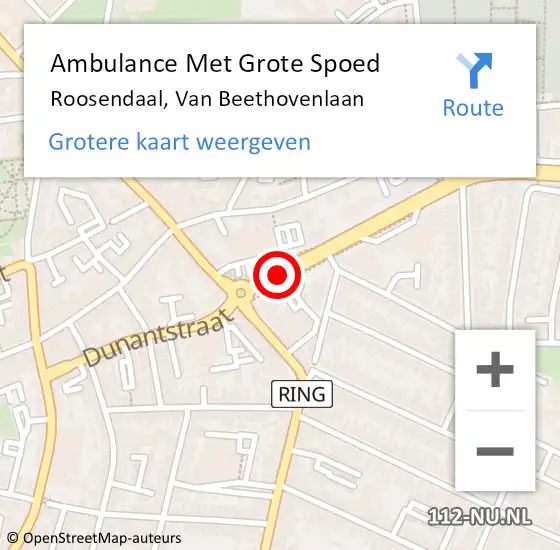 Locatie op kaart van de 112 melding: Ambulance Met Grote Spoed Naar Roosendaal, Van Beethovenlaan op 10 december 2018 19:18
