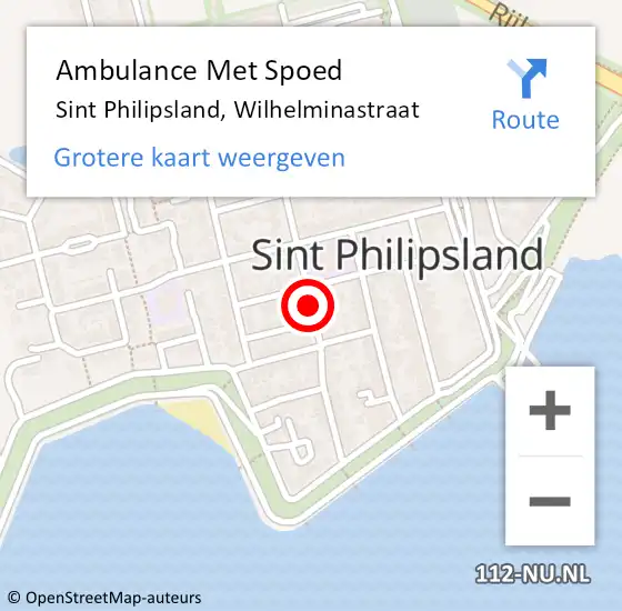 Locatie op kaart van de 112 melding: Ambulance Met Spoed Naar Sint Philipsland, Wilhelminastraat op 10 december 2018 20:43