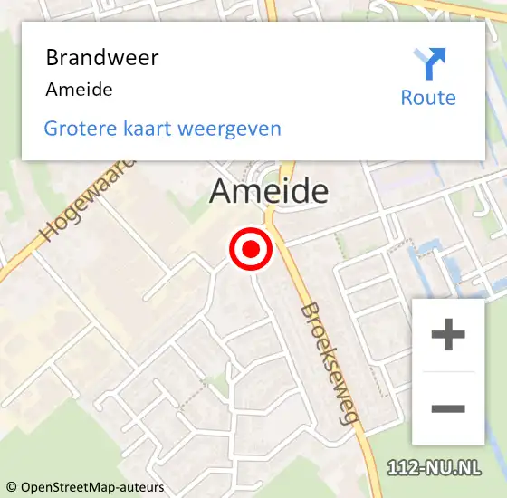 Locatie op kaart van de 112 melding: Brandweer Ameide op 10 december 2018 21:07