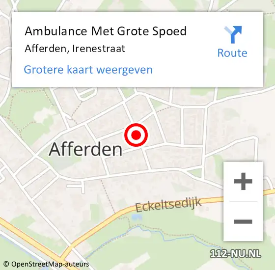 Locatie op kaart van de 112 melding: Ambulance Met Grote Spoed Naar Afferden, Irenestraat op 10 december 2018 21:41