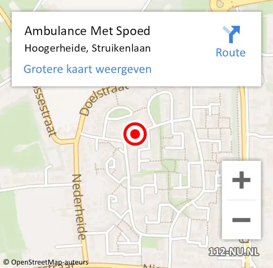 Locatie op kaart van de 112 melding: Ambulance Met Spoed Naar Hoogerheide, Struikenlaan op 10 december 2018 21:53