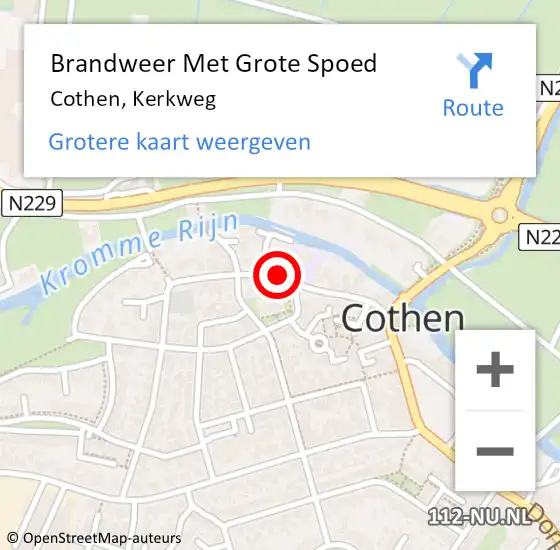 Locatie op kaart van de 112 melding: Brandweer Met Grote Spoed Naar Cothen, Kerkweg op 10 december 2018 22:48