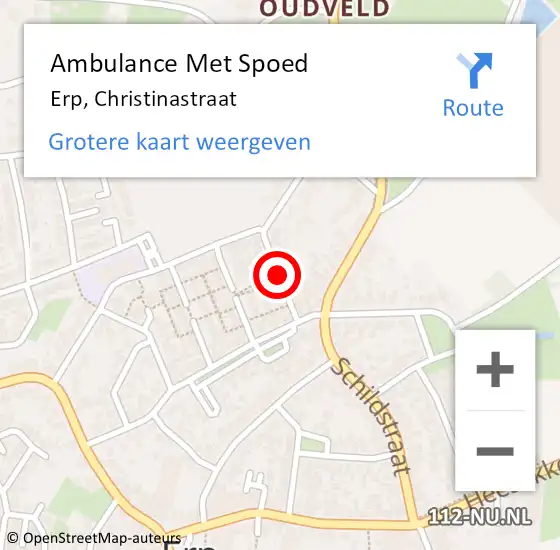 Locatie op kaart van de 112 melding: Ambulance Met Spoed Naar Erp, Christinastraat op 11 december 2018 05:08