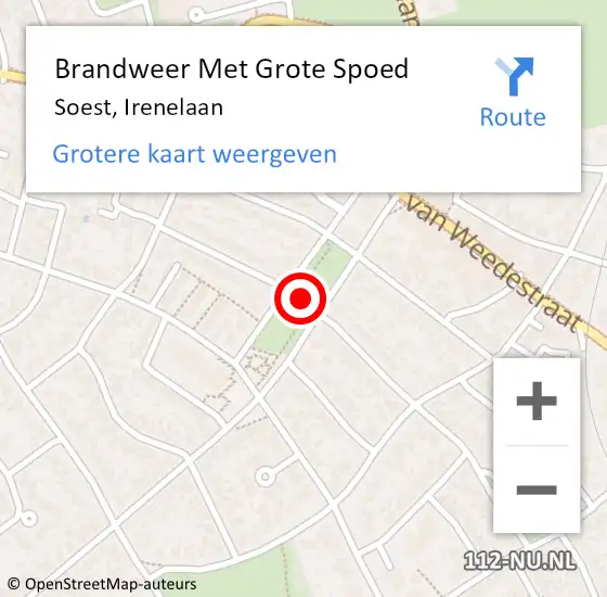 Locatie op kaart van de 112 melding: Brandweer Met Grote Spoed Naar Soest, Irenelaan op 11 december 2018 07:35