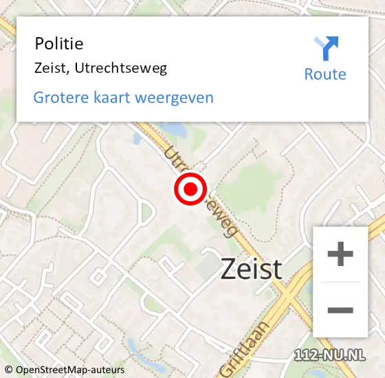 Locatie op kaart van de 112 melding: Politie Zeist, Utrechtseweg op 11 december 2018 08:36