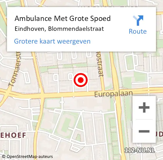 Locatie op kaart van de 112 melding: Ambulance Met Grote Spoed Naar Eindhoven, Blommendaelstraat op 11 december 2018 08:53