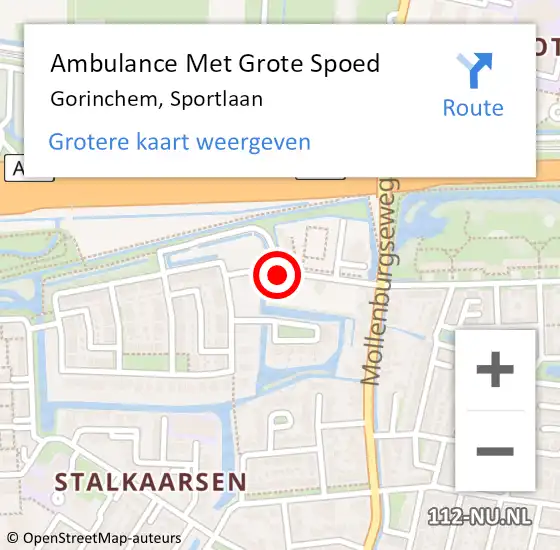 Locatie op kaart van de 112 melding: Ambulance Met Grote Spoed Naar Gorinchem, Sportlaan op 11 december 2018 10:16