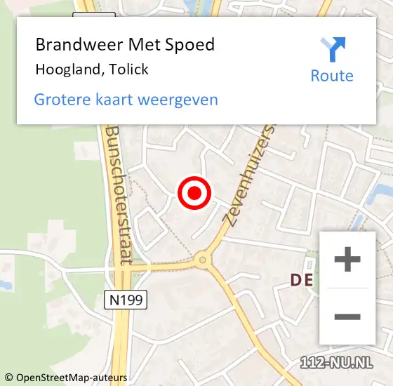 Locatie op kaart van de 112 melding: Brandweer Met Spoed Naar Hoogland, Tolick op 11 december 2018 10:21