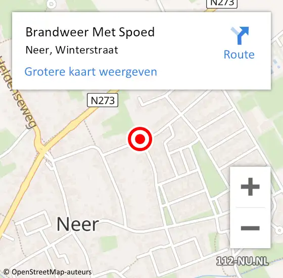 Locatie op kaart van de 112 melding: Brandweer Met Spoed Naar Neer, Winterstraat op 11 december 2018 11:01