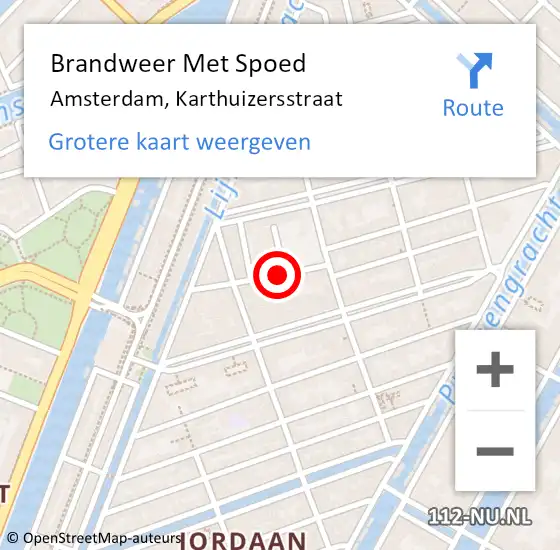 Locatie op kaart van de 112 melding: Brandweer Met Spoed Naar Amsterdam, Karthuizersstraat op 11 december 2018 11:43