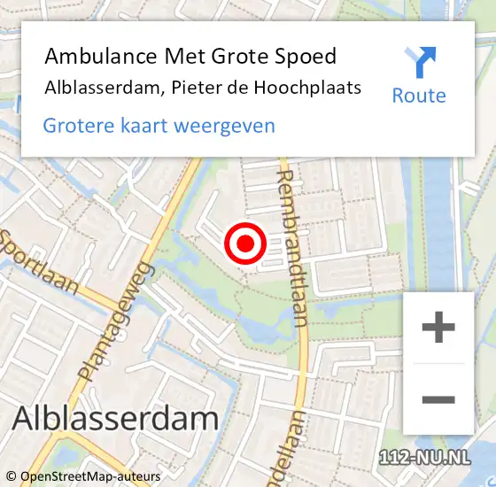 Locatie op kaart van de 112 melding: Ambulance Met Grote Spoed Naar Alblasserdam, Pieter de Hoochplaats op 11 december 2018 11:52
